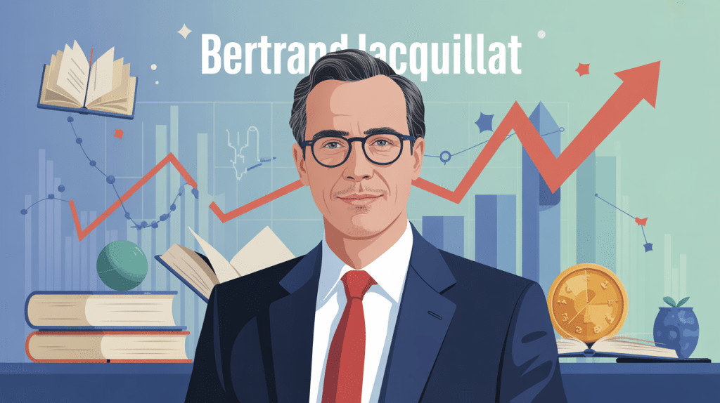 portrait symbolique bertrand jacquillat entouré éléments finance