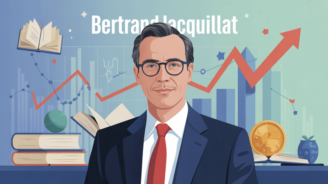 portrait symbolique bertrand jacquillat entouré éléments finance