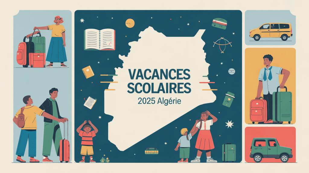 illustration vacances scolaires 2025 algérie carte et familles