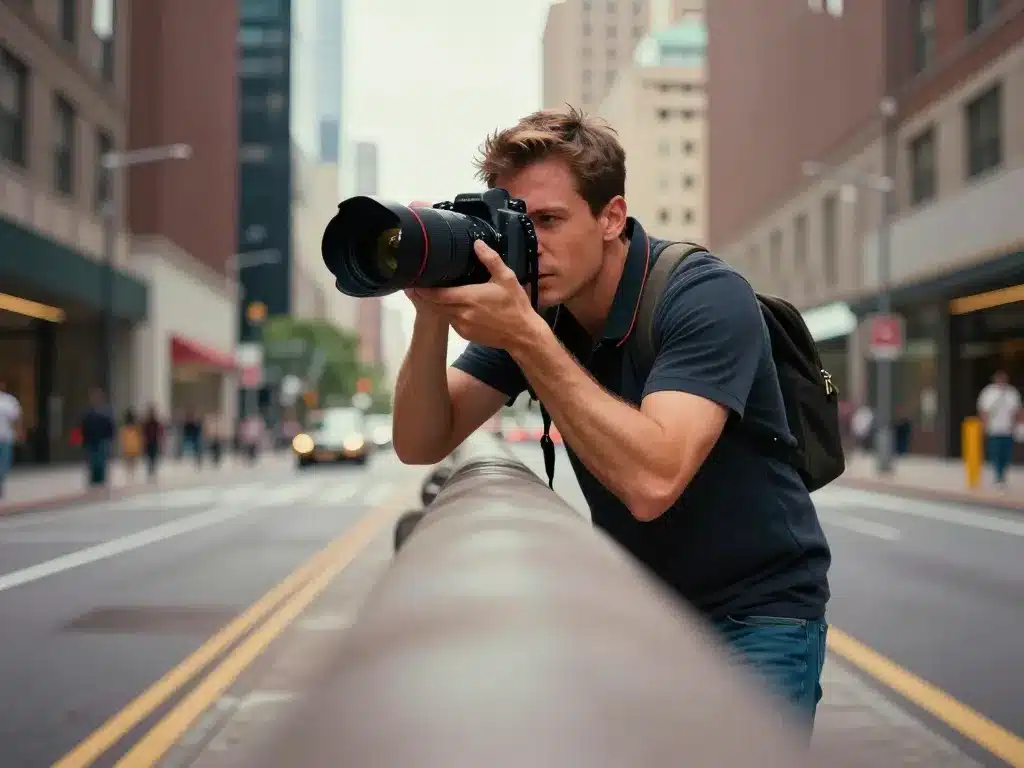 photographe utilisant 12mm f 1.2 mft en ville