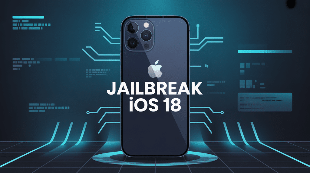 jailbreak ios 18 illustration, ambiance sécurisée, iPhone stylisé