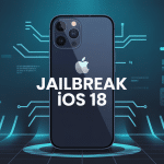 jailbreak ios 18 illustration, ambiance sécurisée, iPhone stylisé