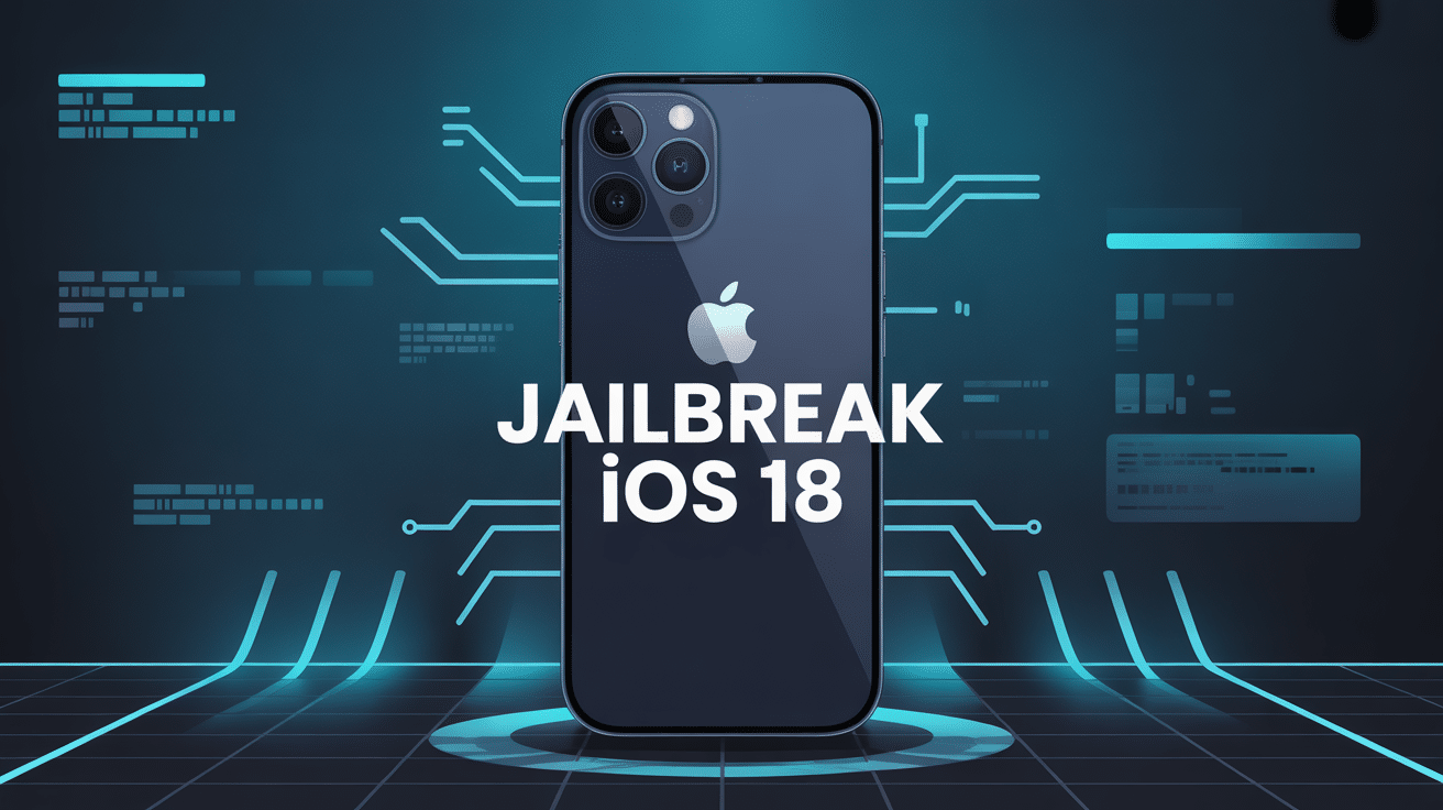 jailbreak ios 18 illustration, ambiance sécurisée, iPhone stylisé