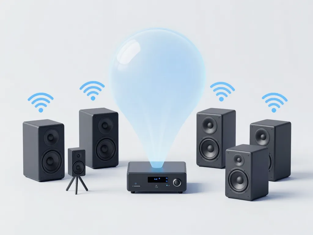 Schéma spatialisation pack home cinéma Dolby Atmos 7.1 sans fil